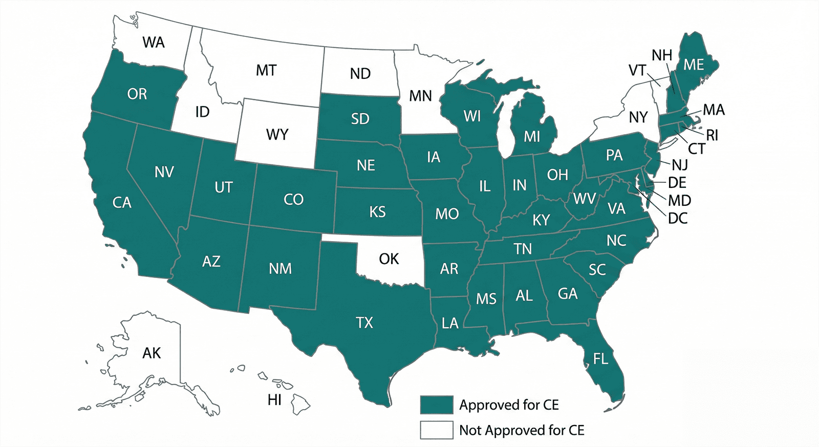 Licensed workers' compensation certification states in various U.S. states.